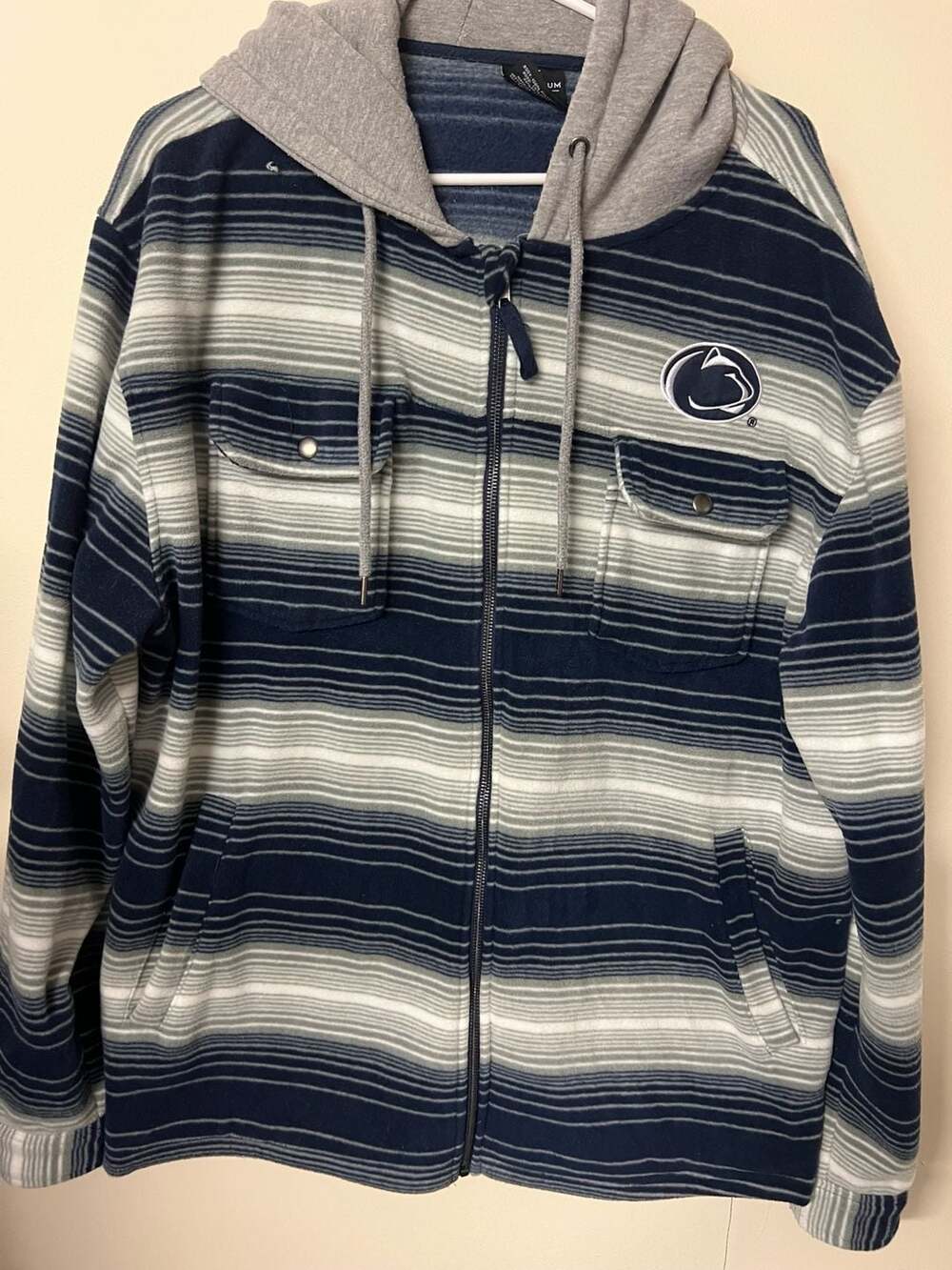 Colosseum Penn State Nittany Lions Striped Polar Fleece Full Zip Hoodie Jacket X